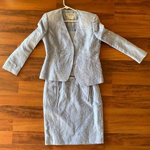 Carlisle Three Piece Skirt Suit, Light Blue, Animal Print, Jacket-8, Skirt-6
